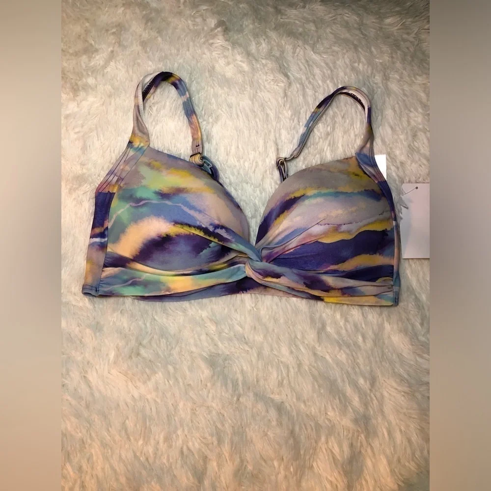 VENUS Purple and Yellow Marble Bikini Top with Adjustable Straps DDD